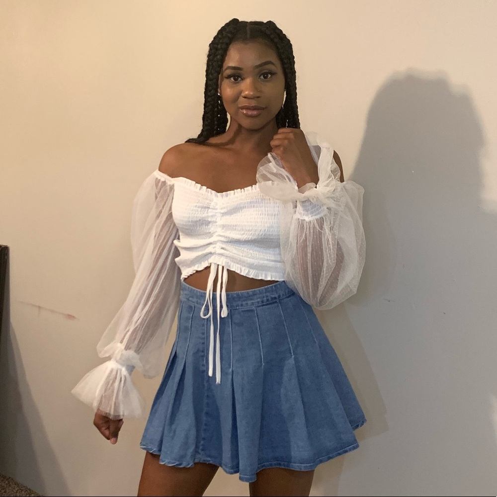 Denim pleated  skirt